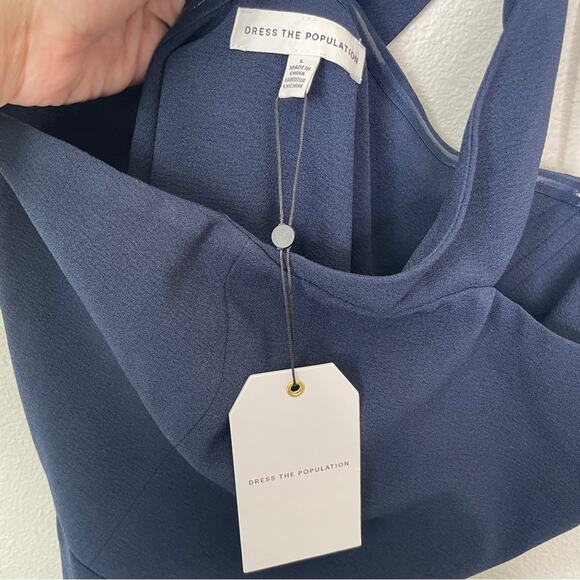 NWT Dress the Population Flippa Navy One Shoulder Asymmetrical Jumpsuit | L - Picture 6 of 8